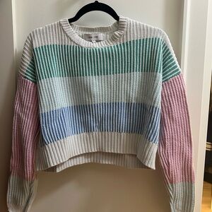 John + Jenn White and Green Striped Sweater